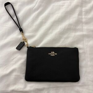 Coach Polished Pebble Black Leather Small Wristlet